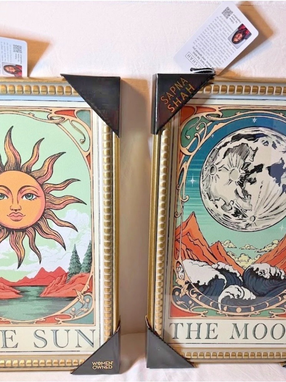 New Sapna Shah The Sun & The Moon Framed Wall Art Decor Set 18x12